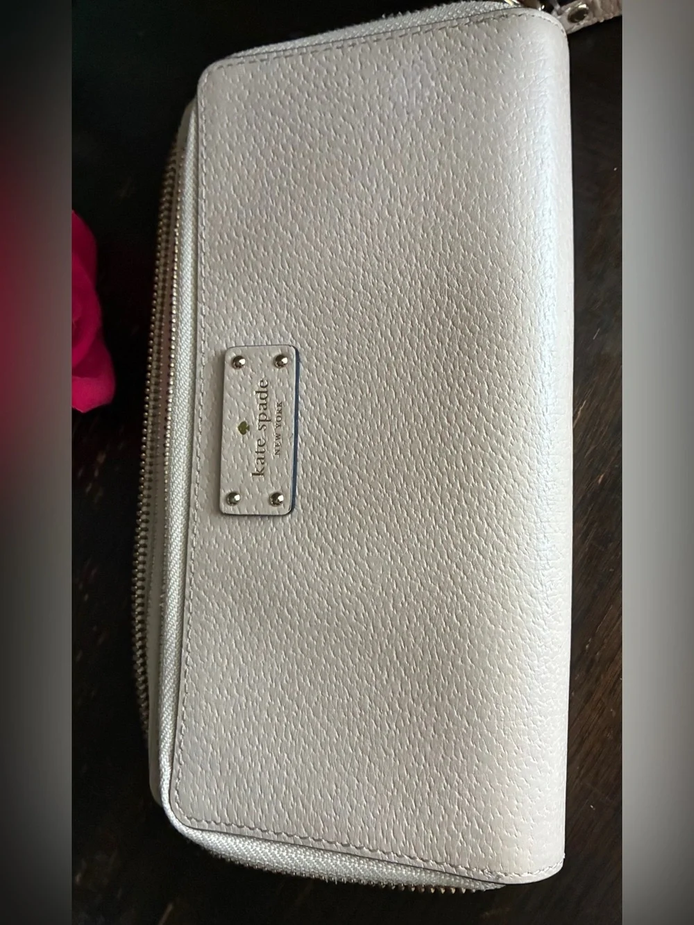 kate spade Pebbled Zip-Around Wristlet Wallet in Light Beige